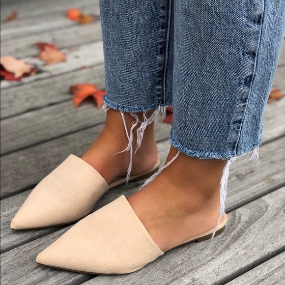 🆕Amore Nude Faux Suede Pointy Toe Flat Mules - Picture 6 of 6